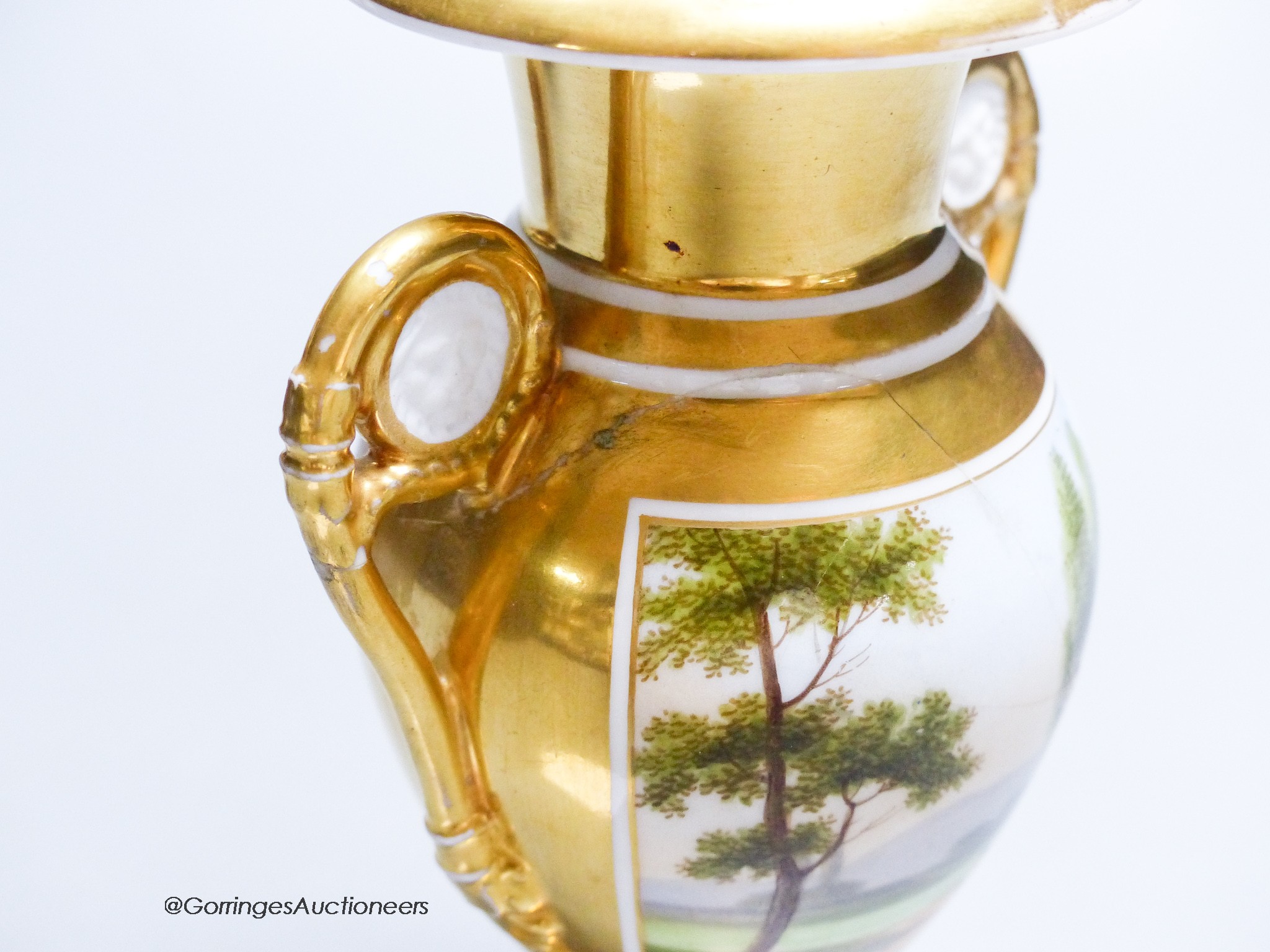 A pair of French porcelain two-handled vases, height 16.5cm